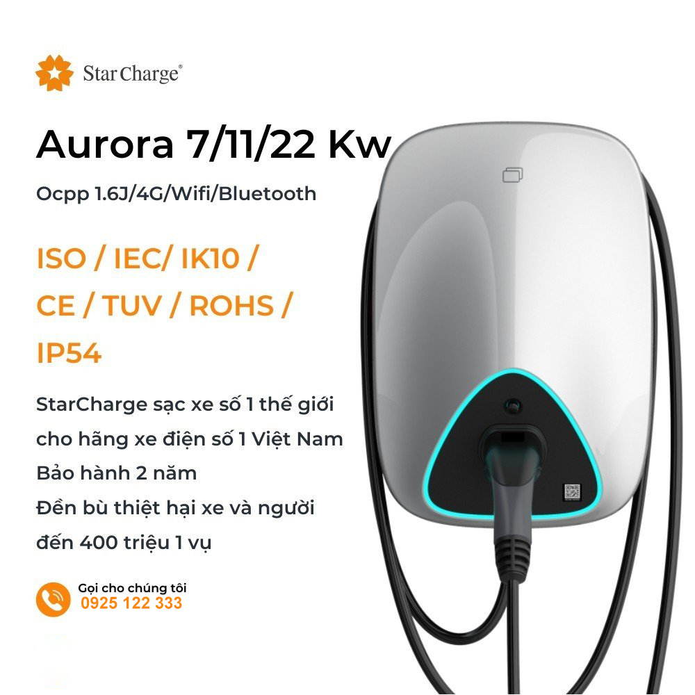 sạc ô tô điện starcharge aurora 7kW treo tường - evcarvietnam.vn