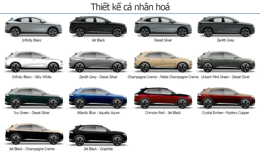 Bảng màu sơn xe vinfast vf8 - evcarvietnam.vn